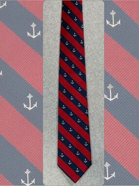 Alynn Neckwear Red Navy Repp Stripe Anchor Necktie Nautical